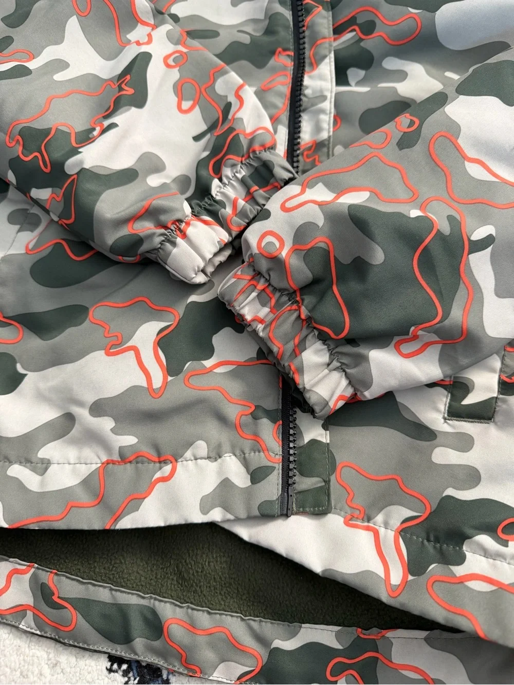 F&F Green Grey Camo Kids Hooded Raincoat with Orange Trim